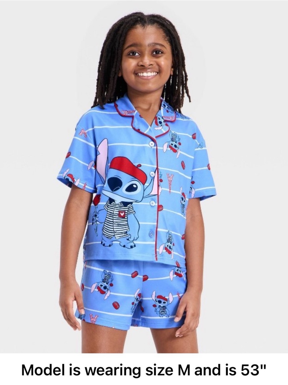 Disney Blue Stitch Short Pajama Set with Red Accents